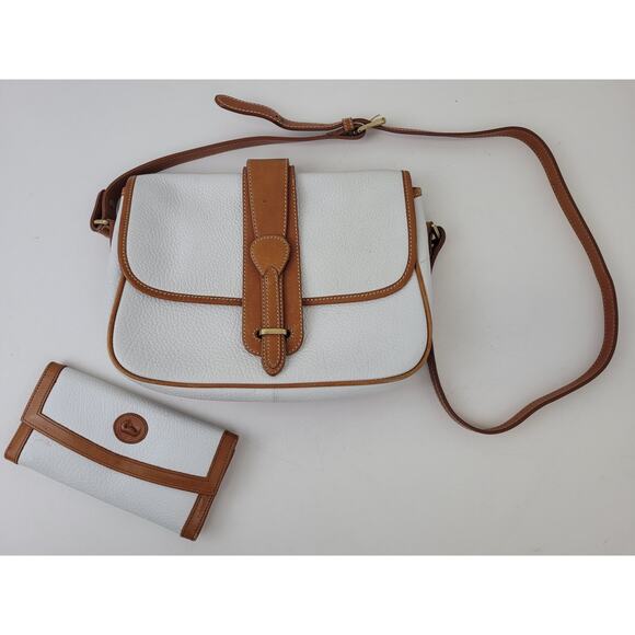 Vintage Dooney & Bourke White Leather Crossbody Bag + Matching Wallet - Picture 1 of 13
